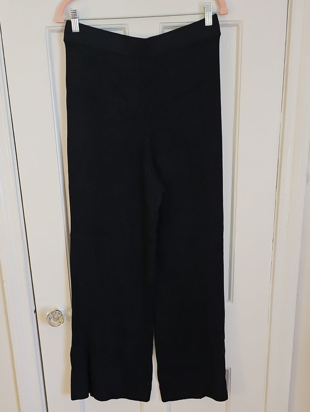 The Drop Ribbed Knit Navy Wide-Leg Bottoms